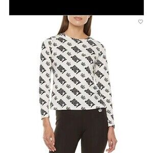 Juicy Couture Womens Size Large T Shirt All Over Print Logo Long Sleeve